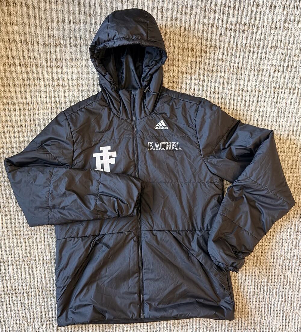 Adidas Women Black Insulated Hooded Jacket Full Zip 3-Stripes Size S